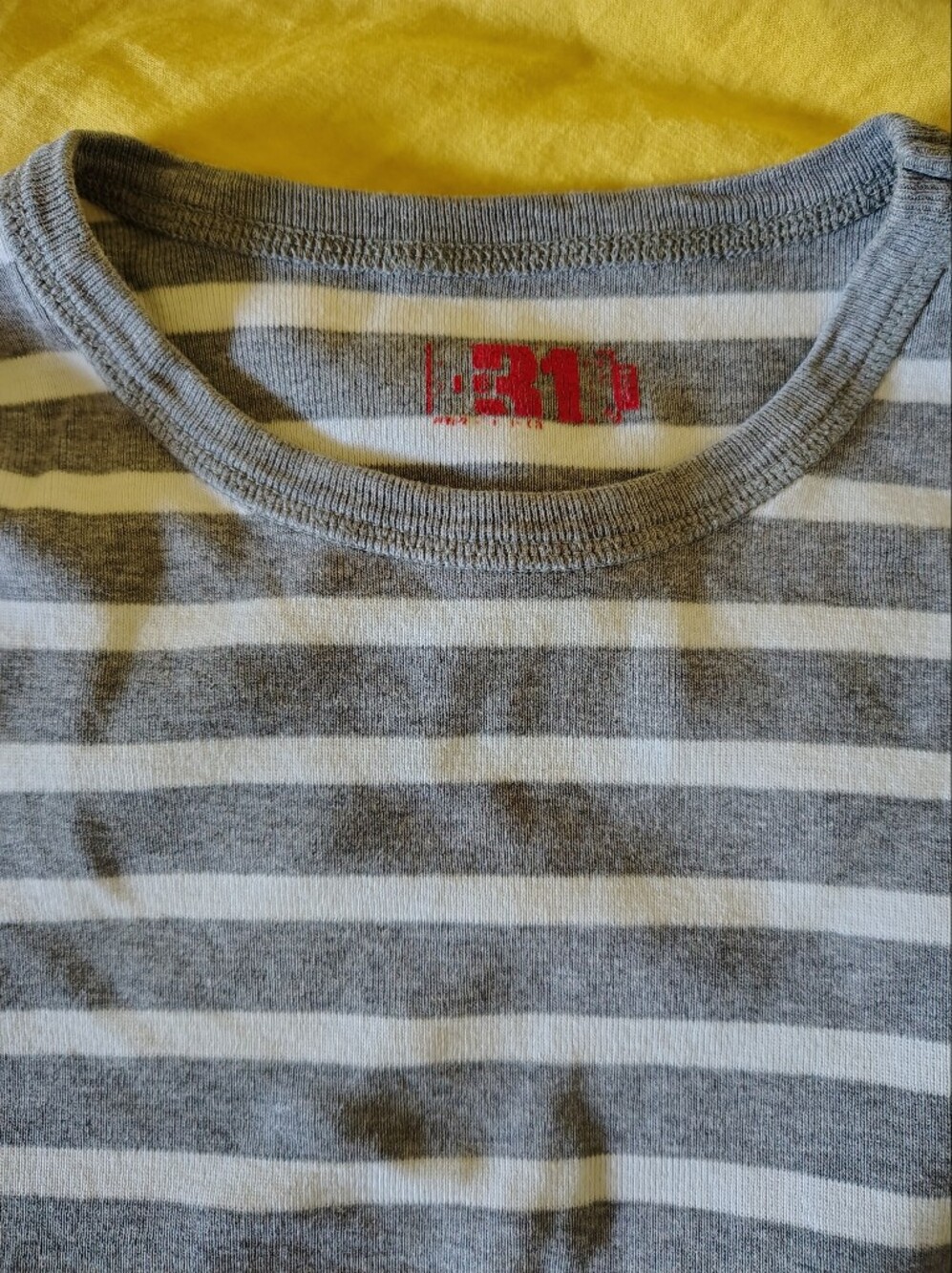 Simons Cotton Gray & White Striped Crewneck Tee